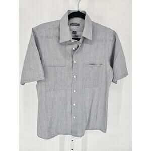 Corum Van Heusen Mens Sz M Short Sleeve Button Up Performance Shirt Light Gray